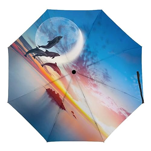 Uv Faltender Regenschirm Delfin Sonnenuntergang Automatik Schirm Umbrella Taschenschirm Sonnenschutz Regenschirm von Generic