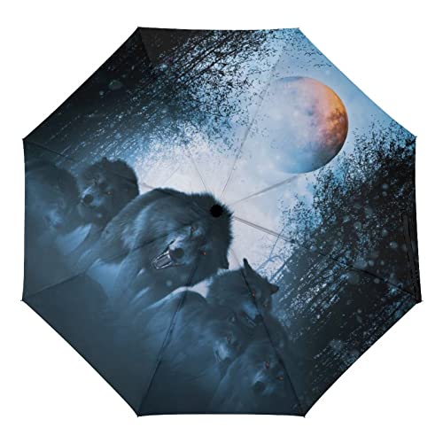 Uv Faltender Regenschirm Wölfe Mond Automatik Schirm Umbrella Taschenschirm Sonnenschutz Regenschirm von Generic