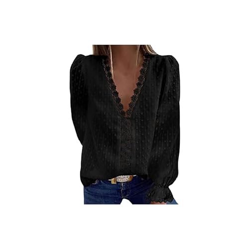 V-Ausschnitt Bluse Damen Spitze Oberteile Tops Herbst Und Winter T-Shirt Elegant Pullover XL von Generic