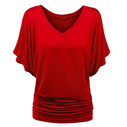 V-Ausschnitt Damen Bluse Fledermaus T Shirt mit Rüschen Unten Lässige Plissee Tunika Tops Große Größe Causal Sommer Einfarbig Oberteile V-Ausschnitt Damen Bluse Fledermaus T Shirt mit Rüschen Unten Lässige Plissee Tunika Tops Große Größe Causal Sommer Einfarbig Oberteile von Generic