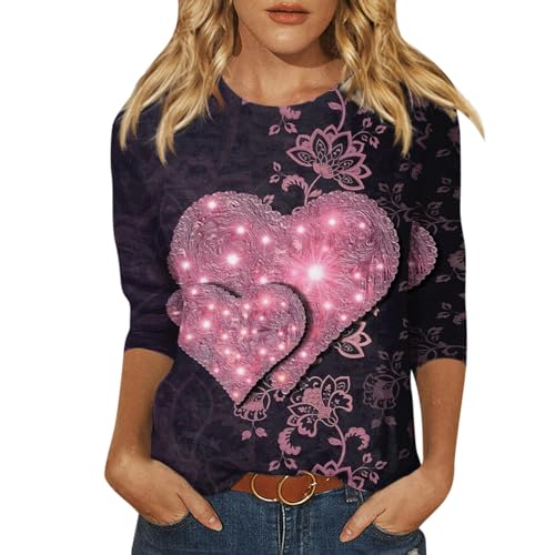 Valentines Day Gift for Her,Sweatshirts Für Damen Weihnachts Langarmshirt Damen Ugly Christmas Sweater Damen Hemd Damen Weihnachten 3D Druck Plüsch Schulterfrei Langarm Pulli Shirt Mit (Rosa,S) von Generic