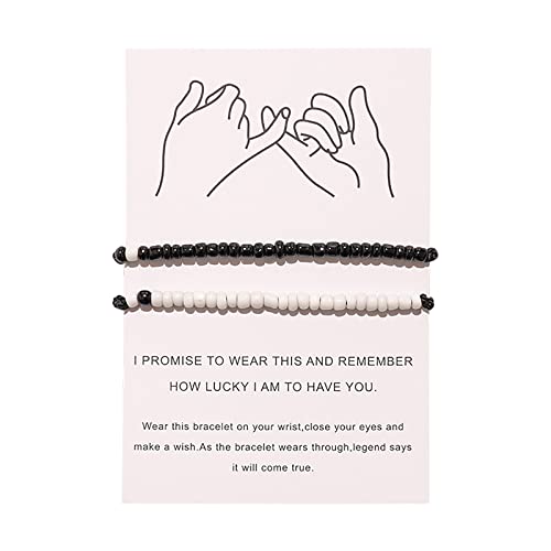 Valentinstag Perlen für armbänder Paar Best Friend Distance Matching Bracelets with Message Card Mini Bead Oil Beads Charm Couple Sisters Bracelet Armkette- Mädchen Valentinstag (Black, One Size) von Generic