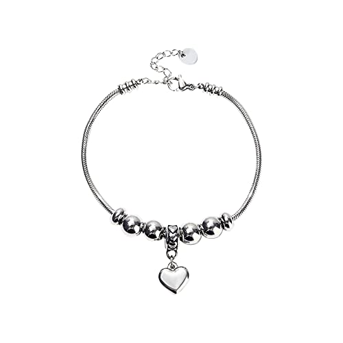 Valentinstag Perlen für armbänder Paar Metallschmuck Klassisches Damengeschenk wasserdichte Schlangenknochenkette Glattes Herz Zubehör Edelstahlarmband Armkette- Mädchen (Silver, One Size) von Generic