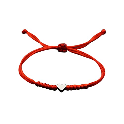 Valentinstag Perlen für armbänder Paar Silver Lovers handgewebtes rotes Seil-Armband, einfacher Schmuck, verstellbar, rot Armkette- Mädchen (Red, One Size) von Generic