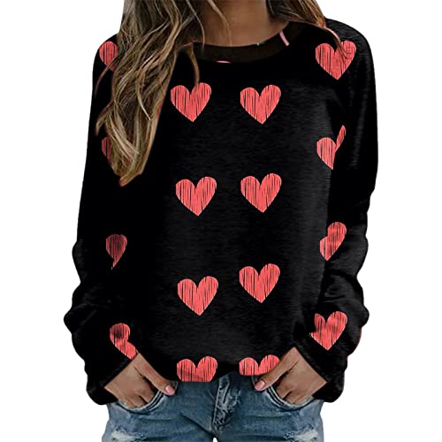 Valentinstag-Sweatshirts für Frauen Liebes-Herz-Buchstaben-Druck-Sweatshirt Lose Rundhalsausschnitt-Grafik-Pullover-T-Shirts Roter Hoodie Damen (Red, XL) von Generic