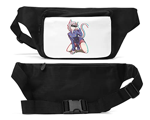 Vaporwave Aesthetic Anime Cat Girl Glitch Styled Art Unisex Taillentasche Schwarz One Size von Generic