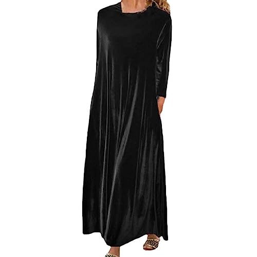 Velour Kleid Damen Lang - Samtkleid Langarm Damenkleid Locker Maxikleid Frühling Sommer Blusenkleid Weich Hemdkleid Mollig Hemd Große Größen Shirt Freizeitkleid Bluse Dress Lässig Wickelkleid von Generic