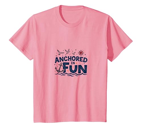 Verankert in Fun Cruise: Nautischer Sommerurlaubs-Slogan T-Shirt, Kinder, Rosa, 140 von Generic
