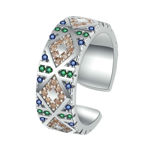 Vergoldeter, verstellbarer Kupferring mit farbigen Zirkoniasteinen für Damen, einzigartiger, minimalistischer Schmuck mit offenem Design von Generic