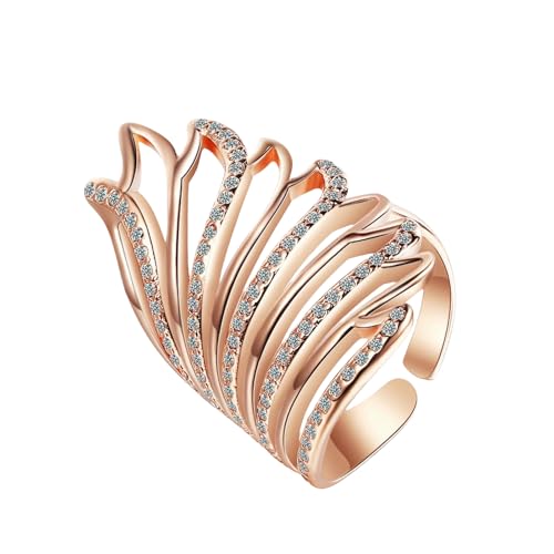 Vergoldeter Kupfer-Engelsflügel-Zirkon-verstellbarer offener Ring für Frauen, minimalistischer Schmuck von Generic