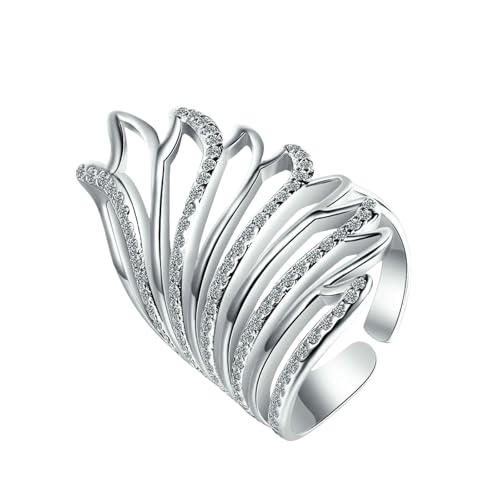 Vergoldeter Kupfer-Engelsflügel-Zirkon-verstellbarer offener Ring für Frauen, minimalistischer Schmuck von Generic