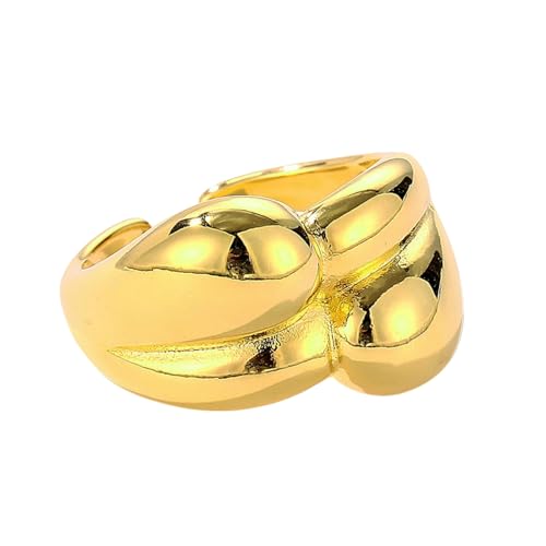 Vergoldeter Kupferring, elegant, breit, für Damen, minimalistischer, verstellbarer Schmuck, modernes Accessoire von Generic