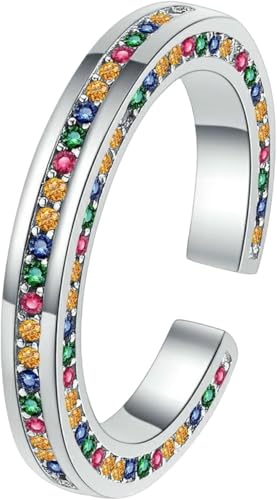 Vergoldeter Kupferring mit Regenbogen-Zirkon, offen, verstellbar, für Damen, minimalistischer Schmuck von Generic