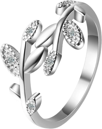 Vergoldeter Kupferring mit minimalistischem Zirkonia und offenem Blatt, verstellbar, zarter Damenschmuck von Generic