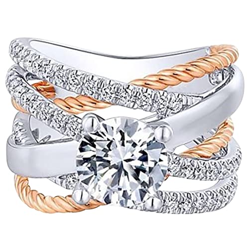 Verlobungs-Rundschliff-Zirkon-Frauen-Hochzeits-Ring-Schmuck-Ringe für Frauen-voller -Damen-Ring Reifrock 7 Ringe (Gold, 7) von Generic