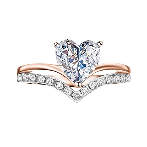 Verlobungsring Prinzessin personalisierte Herzförmige Zirkonische Diamantringe für Frauen Ringe Mondstein (Rose Gold, 9) von Generic