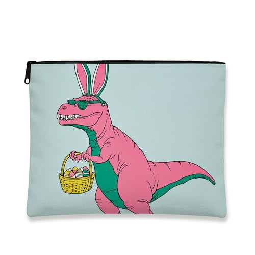 Verspielte Dinosaurier-Make-up-Tasche, Pfirsichhase, Oster-Kosmetik-Reisetasche für Frauen, lustiger Reißverschluss-Organizer für Festivals, Frühlings- und Urlaubsgeschenk, Pfirsich, 7x9 Inch von Generic
