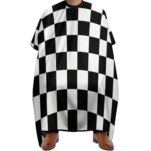 Verstellbar Friseure Kleid, Schwarz-weiße Rennflagge mit Karomuster, bedruckt, Friseur Umhänge Antistatisch Friseurumhang für Frauen Erwachsene Haarstyling von Generic