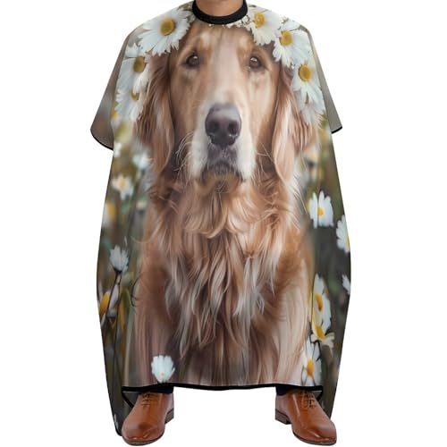 Verstellbar Haarschneide Umhang, Golden Retriever mit Gänseblümchenkranz, Friseurumhang Polyester Haarschneidemantel für Haarschneiden Haarschnitt Männer Verstellbar Haarschneide Umhang, Golden Retriever mit Gänseblümchenkranz, Friseurumhang Polyester Haarschneidemantel für Haarschneiden Haarschnitt Männer von Generic