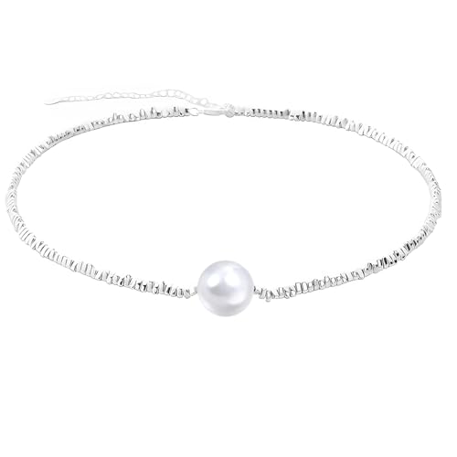 Verstellbare Halskette aus 925er Silber mit fixierter Kunstperle, inklusive Geschenkbox und Poliertuch, 40,6 cm + 5,1 cm von Generic