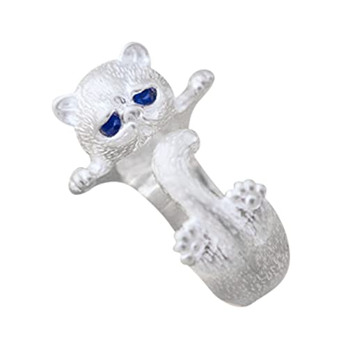 Verstellbare Ringe süße Damen offene Katze modische Augen blaue Ringe und Ringe Ringe Damen Silber 925 Set von Generic