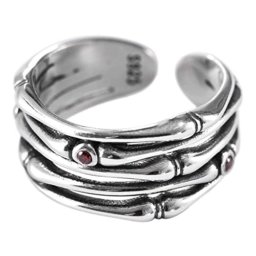 Verstellbare offene Ringe für Damen – Verstellbarer Ring für Damen, mehrschichtiger S925-Knochen-roter Zirkon, neuartiger Öffnungs-Fingerring für Hochzeit, Geburtstag, Party, Schmuck von Generic