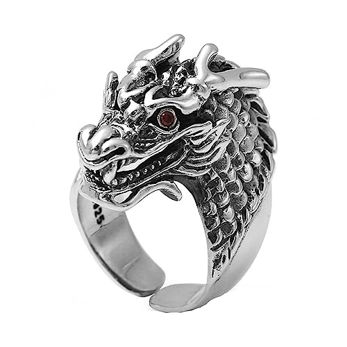 Verstellbarer Herrenring aus Sterlingsilber mit majestätischem Drachenkopf im Vintage-Stil, personalisierter Herrenring aus S925er Sterlingsilber (geeignet für US-Größen 8–11) von Generic