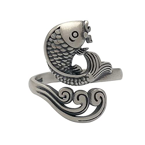 Verstellbarer Ring für Damen, S925 Sterlingsilber, Retro, kreativer Koi-Fisch, Ripple, verstellbarer offener Knöchel-Schwanzring, Fingergelenk, Zehenring, Schmuck für Frauen und Mädchen von Generic