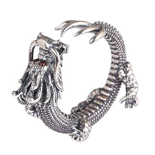 Verstellbarer Ring für Damen, S925 Sterlingsilber, Retro, kreativer chinesischer Drache, Punk, verstellbarer offener Knöchel-Schwanzring, Fingergelenk-Zehenring, Schmuck für Damen M? DC von Generic