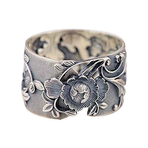 Verstellbarer Ring für Damen, S925 Sterlingsilber, Vintage-Stil, breites Relief, Rose, Blume, Pflanze, verstellbar, offener Knöchel-Schwanzring, Fingergelenk, Zehenring, Schmuck für Frauen, M? D von Generic