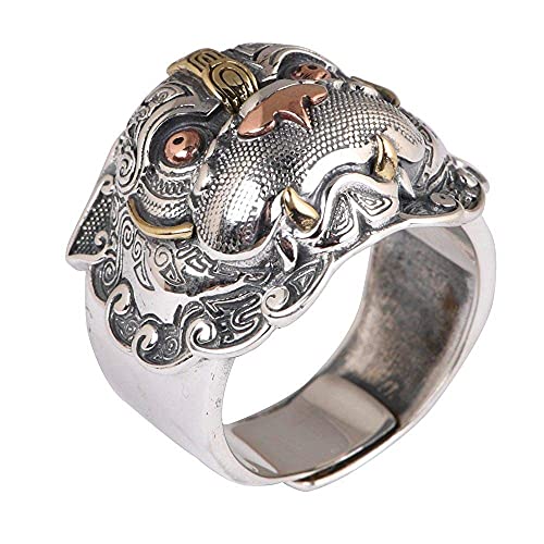 Verstellbarer Ring für Herren, S925 Sterling Silber Pixiu Textur Chinesischer Stil Nation Verstellbarer offener Ring Schmuck von Generic