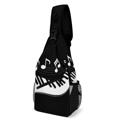 Verstellbarer Sling Rucksack Klaviertasten mit Musiknoten schwarz und weiß Crossbody Bags Tragbare,Elegant Schultertasche für Radfahren Herren Einkaufen von Generic