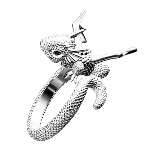 Verstellbarer silberner Drachenring - Gothic Vintage Ring | Cooler Gothic Ring | Herren Vintage Drachenring | Legierung Cool Gothic Ring | Mode Versilberte offene Punk-Ringe für Männer Frauen von Generic