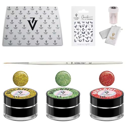 Victoria Vynn Nagelkunst Set - Glitzergel Brillant, Dekorationspinsel, Nagelsticker, Silikonpad, Transferfolie, Handtuch von Generic