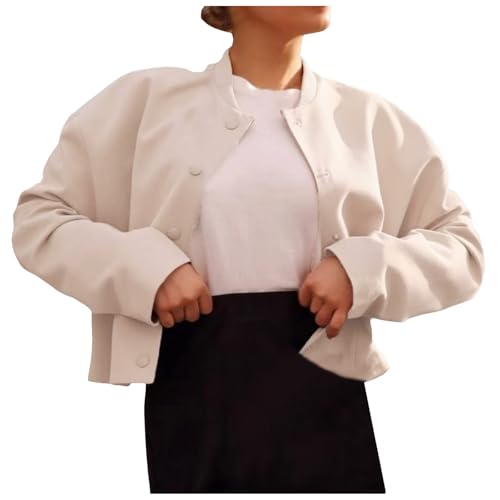 Vielseitige, einfarbige, einreihige, langärmelige, schlankmachende Kurzjacke für Damen Strickjacke Hellgrau Damen (M) von Generic