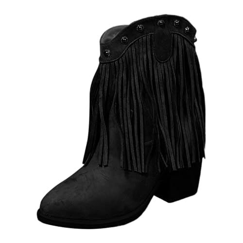 Vielseitige Stiefeletten im Westernstil mit Fransen und spitzer Zehenpartie für modische Stiefel in Übergröße (Black, 41) von Generic