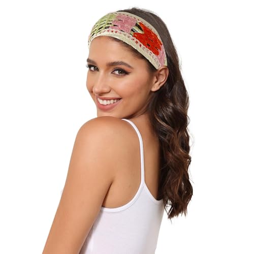 Vielseitiges Haar-Halstuch Damen Gehäkelte Haarbänder Kopftuch Häkelkopfwickel Bohemia-Stil Haarband für Damen und Mädchen Haarschal Herz-Haarband Turban Haar-Accessoires von Generic