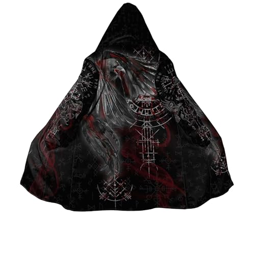 Vikings Herren Winter Kapuzenjacke 3D Gedruckt Krähe Reißverschluss Hoodie Kunstkaschmir Umhang Mittelalter Jacke Warme Oberbekleidung Lässiger Parka(Viking Raven Parka,XXL) von Generic