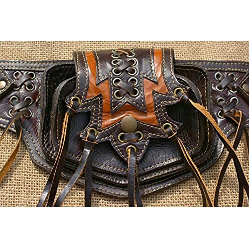 Viktorianisch Gothic Steampunk Metall Leder Umhängetasche Herren Damen Vintage Mittelalter Zubehör Motorrad Mini Umhängetasche, Leder Gürteltasche für Erwachsene, Lapp Mittelalter Stil (Schwarz) von Generic