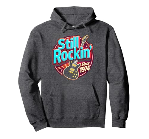 Vintage 1974 Still Rockin' Since Damen Musikliebhaber Geschenk Pullover Hoodie, Unisex für Erwachsene, Anthrazit Meliert, S von Generic