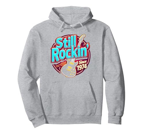 Vintage 1974 Still Rockin' Since Damen Musikliebhaber Geschenk Pullover Hoodie, Unisex für Erwachsene, Grau Meliert, XXL von Generic