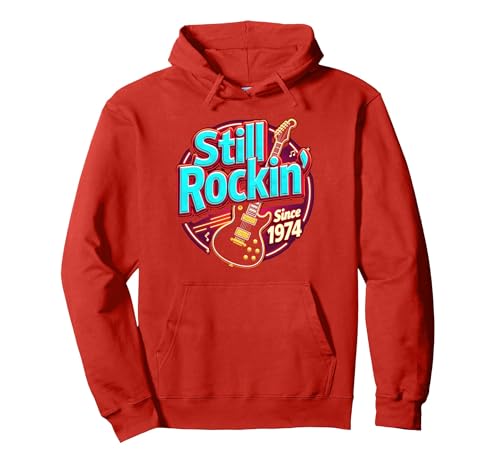 Vintage 1974 Still Rockin' Since Damen Musikliebhaber Geschenk Pullover Hoodie, Unisex für Erwachsene, Rot, XXL von Generic