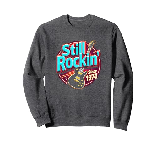 Vintage 1974 Still Rockin' Since Damen Musikliebhaber Geschenk Sweatshirt, Unisex für Erwachsene, Anthrazit Meliert, S von Generic