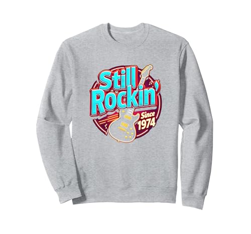 Vintage 1974 Still Rockin' Since Damen Musikliebhaber Geschenk Sweatshirt, Unisex für Erwachsene, Grau Meliert, L von Generic