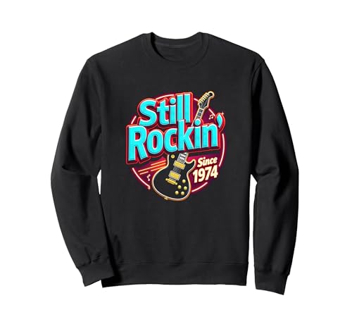 Vintage 1974 Still Rockin' Since Damen Musikliebhaber Geschenk Sweatshirt, Unisex für Erwachsene, Schwarz, M von Generic