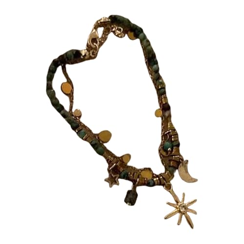 Vintage-Armband mit Natursteinen, Metall-Stern-Anhänger, Halskette, Charm, Schmuck, Perlen, Textur für Frauen von Generic