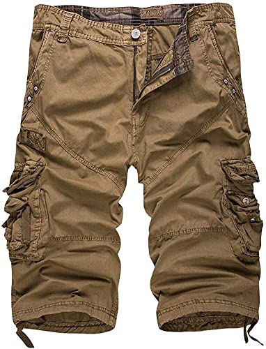 Vintage Bequeme Sportshorts Herren Sport Outdoor Chic Einfarbig Multi Kleidung Pocket Shorts Sommer Cargo 3/4 Hosen (Color : KHAKI, Einheitsgröße : 30W) von Generic