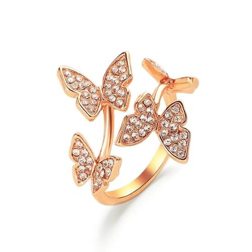 Vintage Boho Kristall Schmetterling Ringe für Frauen Schmuck Mode Offen Verstellbar Finger Ring von Generic