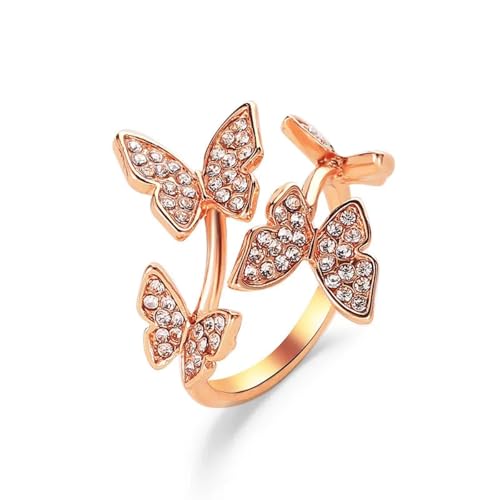 Vintage Boho Kristall Schmetterling Ringe für Frauen Schmuck Mode Offen Verstellbar Finger Ring von Generic