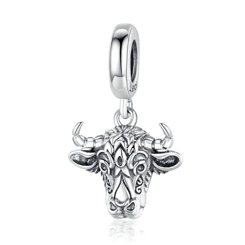 Vintage Bull Anhänger Charm Original Sterling Silber 925 Gravierte Tauren Charms Passend für Armband oder Halskette Schmuck von Generic